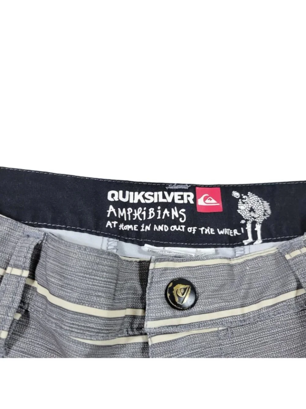 Quiksilver Amphibian Shorts Mens 29 Gray Beige Striped Board Surf Skate Swim